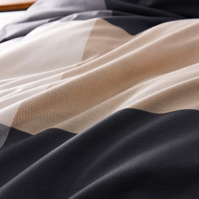 CottonLife Plaid Duvet Cover Twin, 100% Cotton Check Geometric Bedding 3pc Set, Retro Grey Hotel Quality Gingham Print Nordic Style, Reversible Solid Color with Zipper Closure, Ties (NO Comforter)