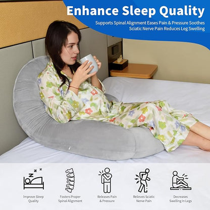 Pozico U-Shaped Full Body Pillow for Side Sleepers – 51-Inch Cooling Pregnancy Pillow with Ear Piercing Design for Neck, Back, and Hip Support – Removable Washable Cover Space-Saving Design