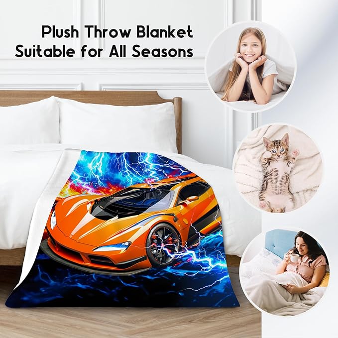 Blanket for Boys, Racing Car Blankets for Kids, Toddler Throw Gifts with Lightning, Flannel Throw for Car Lovers, 40"x50"