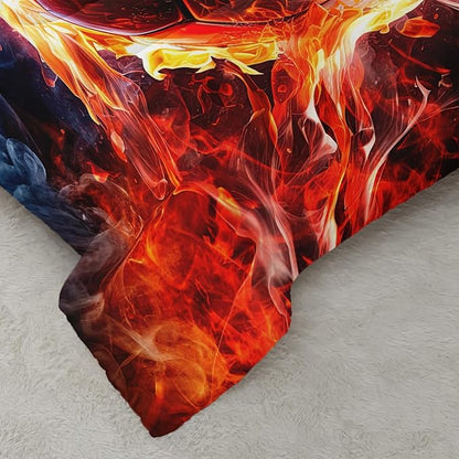 Soccer Print Themed Comforter 3Pcs Full Gaming Sport Soccer Bedding Set for Kid Teen Girl Boy Adult Balls Sports Games Ice and Fire Football Quilt Room Decor with 1 Comforter and 2 Pillowcases