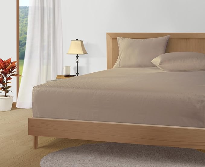 LANE LINEN Luxury Hotel Style 100% Egyptian Sheets Twin Size Bed Set, Mercerized Cotton, Sily Finish, No Pill Fade Resistant Twin Bedding Sheets & Pillowcases Jaquard Swiss Dot - Taupe
