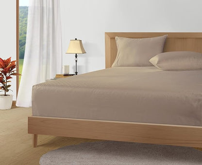 LANE LINEN Luxury Hotel Style 100% Egyptian Sheets Twin Size Bed Set, Mercerized Cotton, Sily Finish, No Pill Fade Resistant Twin Bedding Sheets & Pillowcases Jaquard Swiss Dot - Taupe