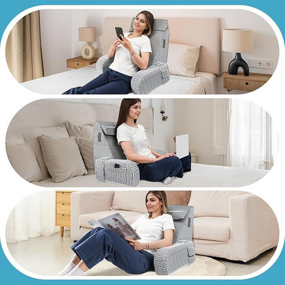 Reading Pillow for Sitting in Bed Adult - Back Pillow for Bed Sitting up, Backrest Support Pillow for Lounging/Reading/Gaming/Resting/Watching TV, Bedrest, Stripe