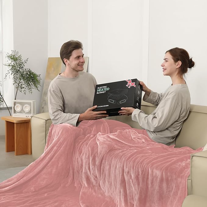 Electric Blanket King Size, Super Soft Cozy Upgraded Flannel Heated Blanket Dual Control with 5 Heating Levels & 10 Hours Auto Off, Fast Heating & Overheat Protection, 100" x 90", Candy Pink