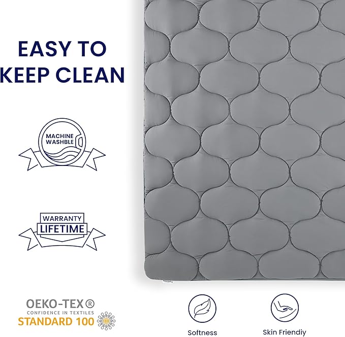 SLEEP ZONE Twin XL Mattress Pad for Children & Adults, Pillow top Mattress Topper for College Dorm, Soft & Skin Friendly, Deep Pocket Cooling Mattress Protector Cover, All Season Use (Grey, Twin XL)