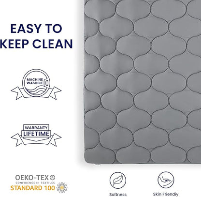 SLEEP ZONE Cooling Mattress Topper Queen, Extra Thick Mattress Pad Cover, Soft Fluffy Pillow Top Bed Mattress Topper, Easy Care, Washable (Grey Lattice, Queen)
