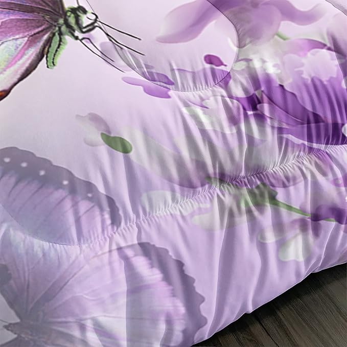 Lavender Butterfly Comforter Set for Girl Kid Adult Colorful Butterfly Pattern Bedding Set Aesthetics Butterflies Quilt Bed Set Full Size with 1 Comforter and 2 Pillowcases