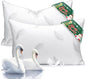Goose Feather Pillows Bed Pillow - Hotel Down Pillows King Size Set of 2,Fluffy Support Surround Fill Polyester for Back, Stomach, Side Sleepers, Breathable & Soft Bed Pillow for Sleeping