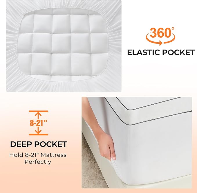 Ultra Soft Coral Fleece California King Size Mattress Topper, No Compression Plush Thick Pillow Top Mattress Pad with Deep Pocket, Winter Warm Cozy Bed Topper Cover for Back Pain Relief