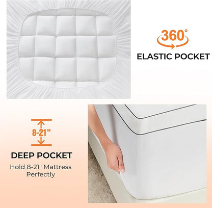 Ultra Soft Coral Fleece King Size Mattress Topper, No Compression Plush Thick Pillow Top Mattress Pad with Deep Pocket, Winter Warm Cozy Bed Topper Cover for Back Pain Relief