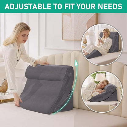 4PCS Wedge Pillow Set for After Surgery, Orthopedic Bed Wedge Pillow for Back Pain Relief, Sitting Up in Bed, Acid Reflux, Adjustable Post Surgery Pillows for GERD, Snoring, Velvet Grey