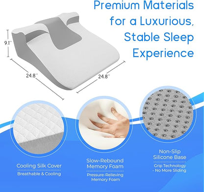 Bed Wedge Pillow for Sleep Apnea, Acid Reflux & Snoring Relief, Post-Surgery Recovery Pillow with Ergonomic 3-in-1 Certified Memory Foam for Back, Neck & Head Support, Ideal for Back & Side Sleepers
