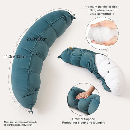 Peallow(Pat. Pend) – Long Round Body Pillow for Adults, Bolster Pillow for Sleeping, Soft and Supportive Pillow for Sleeping & Lumbar Support (Slate Blue, 29.5")