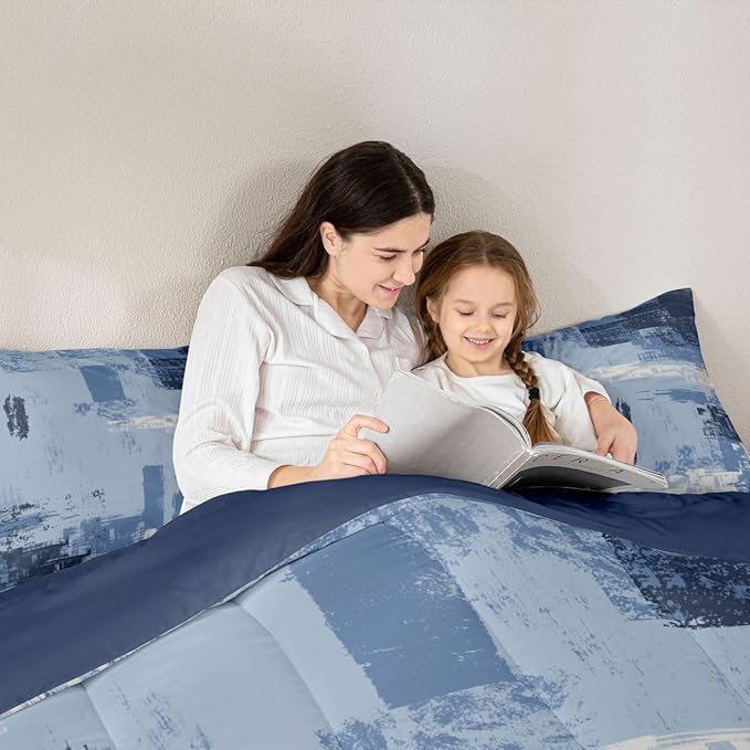 Feelyou Abstract Bedding Set Kids Modern Abstract Art Comforter Set Light Blue Black Comforter for Boys Room Decor Lightweight Duvet Set Twin Size with 1 Pillow Case