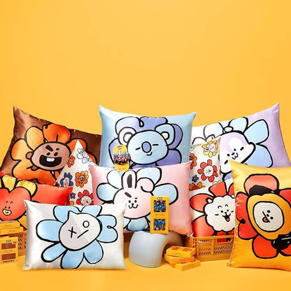 Kitsch x BT21 Satin Pillowcase with Zipper – Better Than Silk Pillowcase, Cooky Character & Funky Floral Print – Soft Cooling Toddler Bed Time Pillow Case for Hair & Skin – King Size 19x36