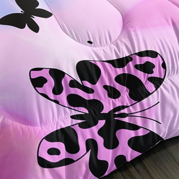 Beautiful Butterfly Comforter Set King Size,Spotted Butterfly Printed Bedding Set for Kids Girls Women Room Decor,Rainbow Aesthetic Toddler Bedding Sets for Girls with 2 Pillowcases.