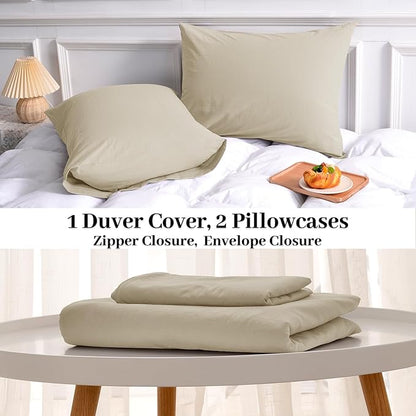 NEXHOME PRO Duvet Cover Set Oversized Queen 92"x98" Linen Feel Cream Grey Organic Natural 100% Washed Cotton Duvet Cover 3 Pieces Bedding Set with Zipper Closure, Breathable, Soft (No Comforter)