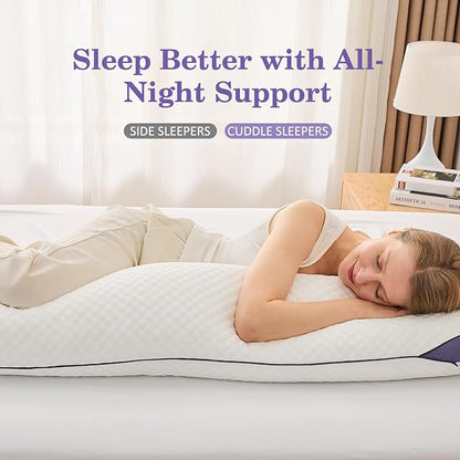 HOMELAB Adjustable Shredded Memory Foam Body Pillow, Cooling Long Pillow with Washable Cover, Full Support for Side Sleepers, Back, Hip & Leg Comfort, 1 Pack 20"x52"