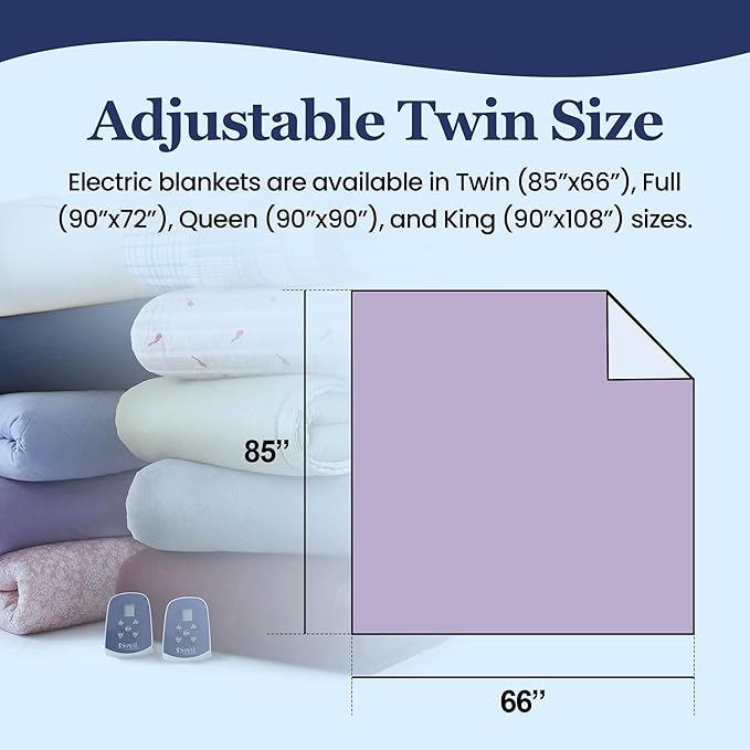 Thermee Micro Flannel Heated Blanket With Sherpa Back, Twin Size, 10-Setting Electric, Programmable, Ultra-Soft, Fast Heating Thermal Throw - Lilac