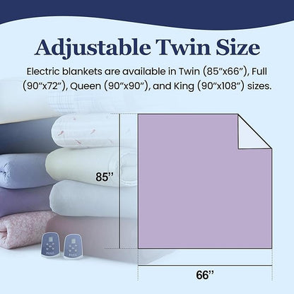 Thermee Micro Flannel Heated Blanket with Sherpa Back, 10-Setting Programmable Electric Blanket - King Size, Ultra-Soft Heated Throw - Lilac