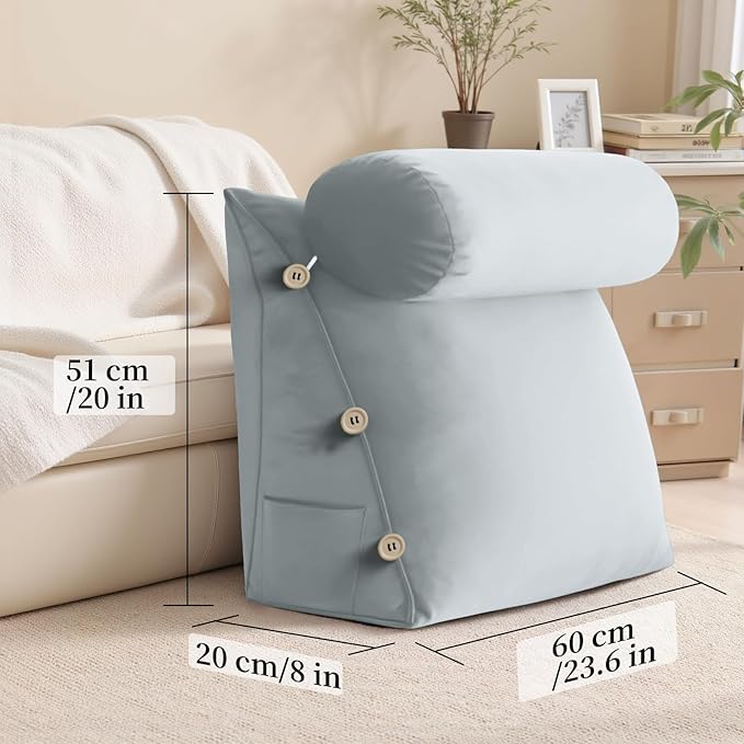 Bed Wedge Reading Pillow, Adjustable Reading Throw Cushion Triangular Pillow Wedge Couch Pillow for Lumbar Neck Back Support Pillow with Removable Cover