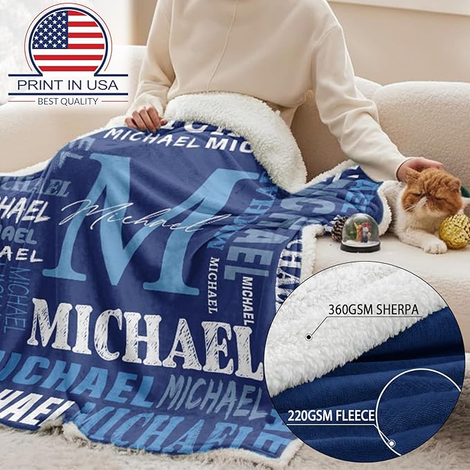 Personalized Blankets for Teen Boys Girls - Printed in USA Custom Blanket with Kid Names Reversible Plush Ultra-Soft Sherpa Fleece Monogrammed Baby Throw Blankets Customized Birthday Gifts for Adults