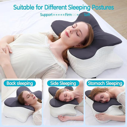 Cervical Pillow for Neck Pain Relief, Orthopedic Memory Foam Pillow with Cooling Case for Side, Back, Stomach Sleepers, Ergonomic Neck and Shoulder Support