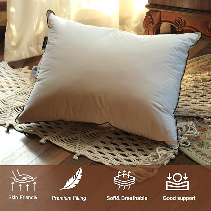Luxurious Down Pillows - Standard Size, High Fill Power, Breathable Cotton Blend Shell,Down Pillow Ideal for Every Night - Pack of 1 (20" x 26")