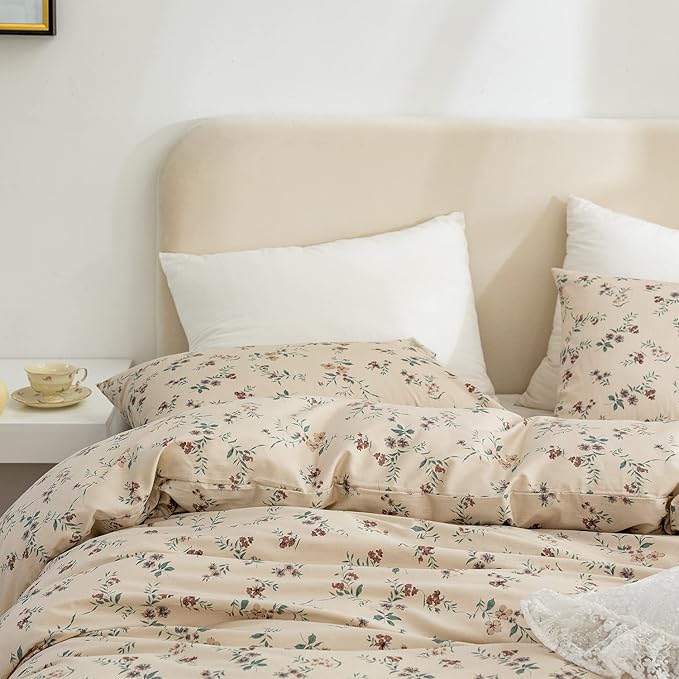 Floral Duvet Queen Set, 100% Brushed Microfiber 3 Pieces Queen Floral Bedding Sets, Vintage Floral Garden Style Floral Pattern Queen Duvet Cover Set Floral with Zipper Closure (Floral, Queen)