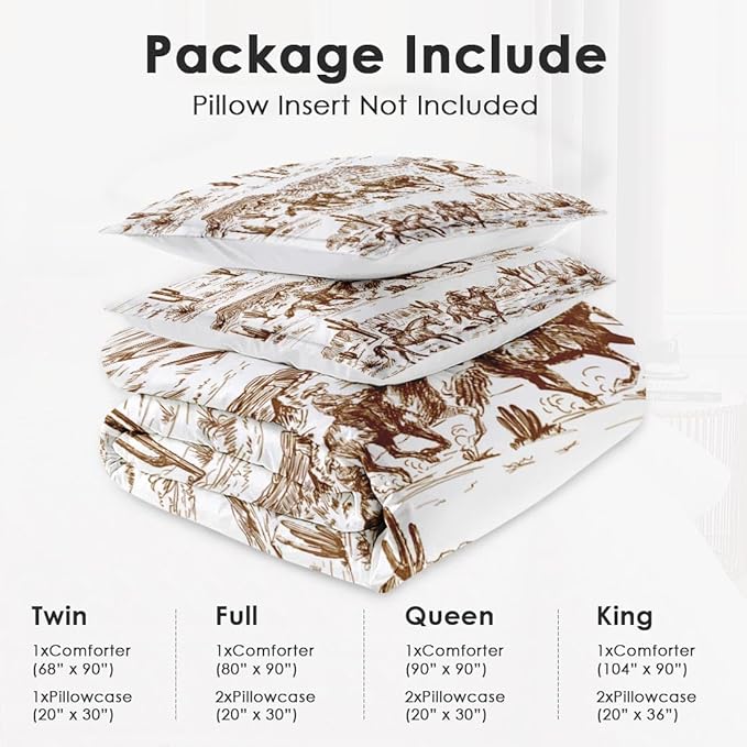 King Size Comforter Set with 2 Pillowcase, American Desert Cowboy Soft 3 Pcs Bedding for Kids and Adults, Western Vintage Horse Comforter Set for Room Bedroom Bed Decor