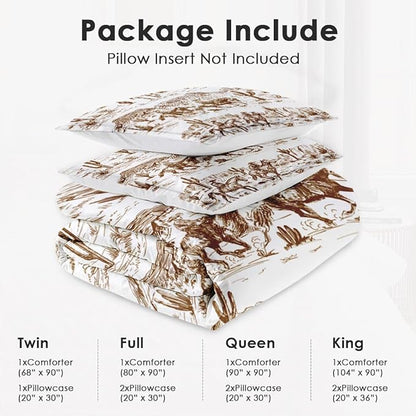 King Size Comforter Set with 2 Pillowcase, American Desert Cowboy Soft 3 Pcs Bedding for Kids and Adults, Western Vintage Horse Comforter Set for Room Bedroom Bed Decor
