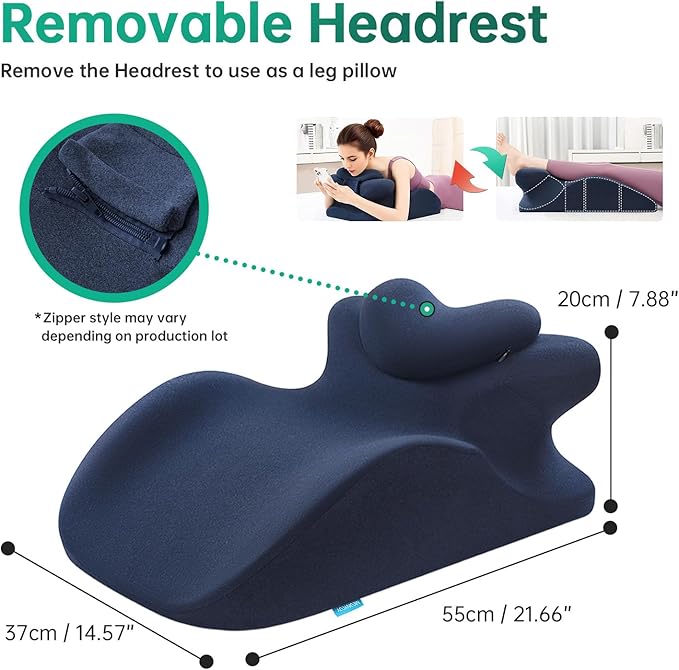 Memory Foam Ergonomic Wedge Pillow, Prone Pillow for Sleeping, Reading Pillow for Bed, Ergonomic Support for Back Pain, Acid Reflux & Sitting Up, Ideal for Massage, with Removable Cover