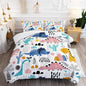 Cartoon Dinosaur Rainbow Comforter Set Queen 3Pc Kawaii Dinosaur Bedding Set All Season with Cactus, Coconut Tree Decoration Includes 1 Comforter, 2 Pillowcases for Kids Girls Teens