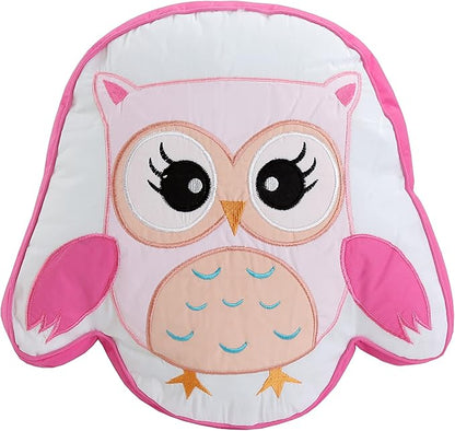 Cozy Line Home Fashions Happy Owl Twin - 6 Piece Pink Reversible Quilt Bedding Set, Coverlet, Bedspreads for Girls (1 Quilt + 1 Sham + 4 Decorative Pillows)