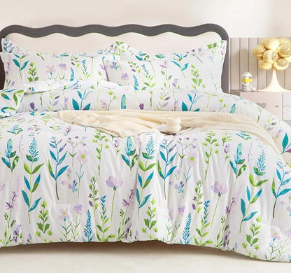 SDY 7PCS Floral Bedding Set Full Size Bedding Set Girl Boys Kids,Bed in A Bag Full with Floral Comforter, Flat Sheet, Fitted Sheet and Pillowcases & Shams