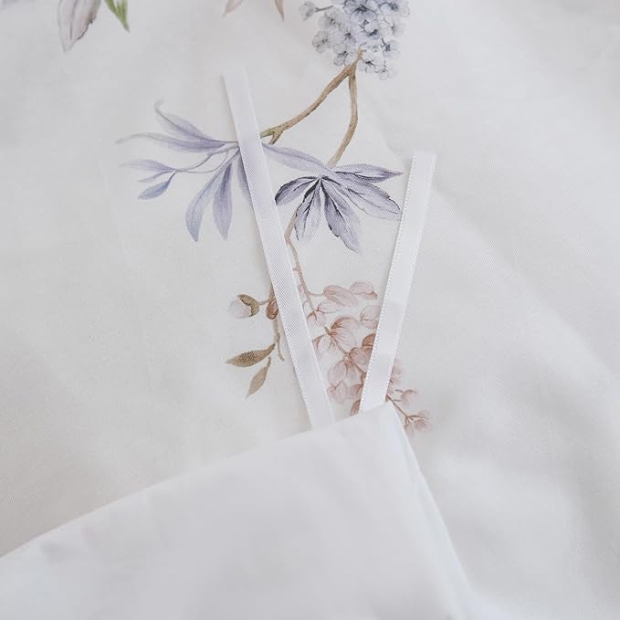 100% Cotton Duvet Cover Queen Size – Elegant French Romantic Floral Duvet Cover Set with Zipper Closure, 3-Piece Soft Breathable Durable Percale Cotton Bedding Set for All Seasons