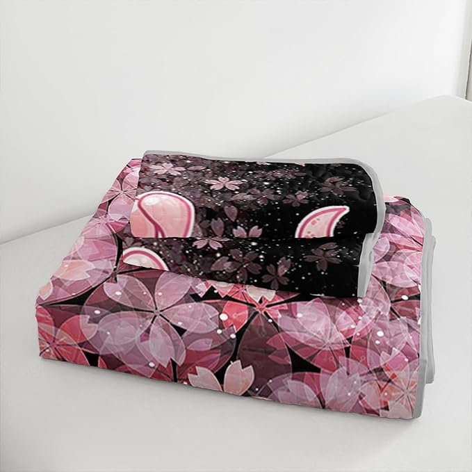 QOOMO Axolotl Quilt Set King Size,Sakura Salamander Bedspread Coverlet Set,Cherry Blossom 3Pcs Bedding Set Printed Quilt with 2 Pillowcases,Soft and Lightweight,for All Seasons