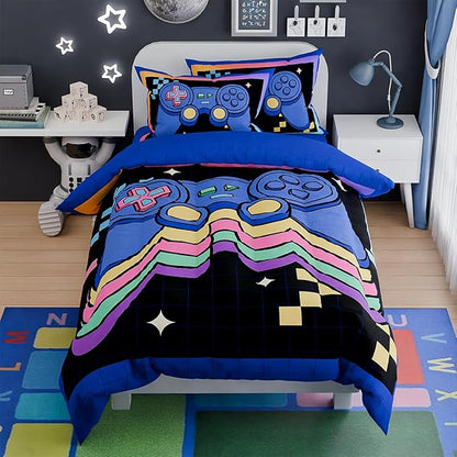 SANDJEST Gamer Comforter Sets for Boys, Ultra Soft Microfiber Comforter Set with 3-Pieces, Video Game Bedding Sets for Kids Children Boy Bedroom Decor
