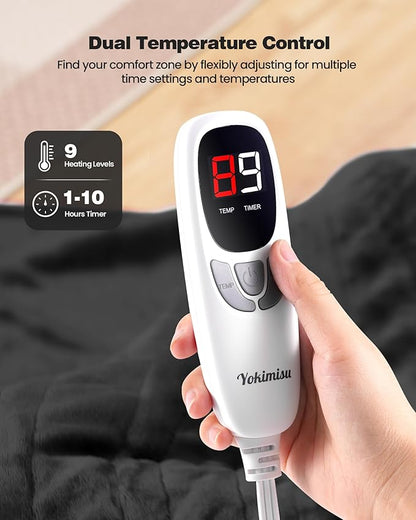 Electric Blanket King- Soft Heating Blanket, Dual Control & 9 Heat Levels, 10H Timer, Soft Flannel to Sherpa, Fast Heating Electric Throw, Machine Washable, Gift for Mom, Dad, 90"x100" Black