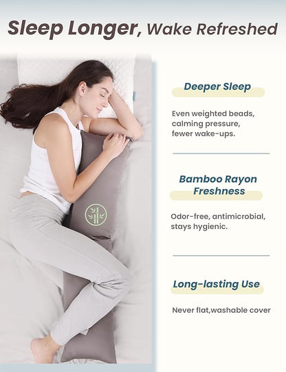 ZonLi Weighted Body Pillow with Bamboo Cover(41" x 10") 6.5lbs, Quilted Glass Beads Body Pillows for Adults Weighted Pillow for Deep Sleepers, Full Body Pillow for Side Sleepers,Memory Foam Pillow