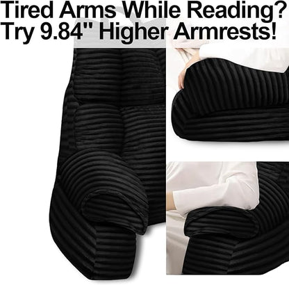 RRPAHWTV Reading Pillow for Bed with High Arm Rests,Back Support Pillow for Sitting Up in Bed with Shredded Memory Foam for Reading, TV, Gaming or Relaxing on Floor（Ink Black，Small）