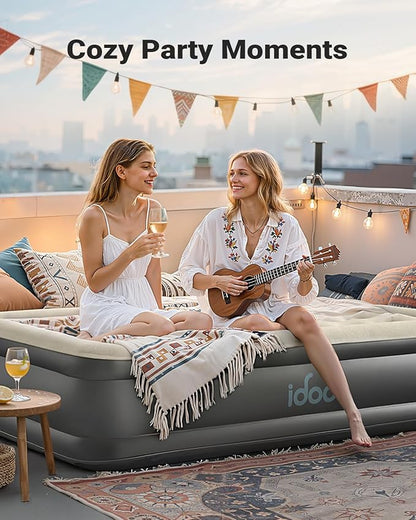 iDOO Air Mattress Queen with Built in Pump, 18 Raised Comfort Blow up Mattress, Inflatable Mattress for Home and Guest Bed, Upgraded Four Chamber Portable Air Bed, Colchon Inflable, 650 lbs Max