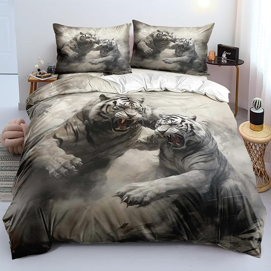 Tiger Bed Duvet Cover Sets Full Size with 2 Pillowcases for Kids Boys Teens Adult Animal Cartoon Bedroom Decor