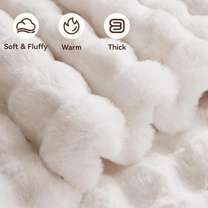 Heated Blanket King Size with 1/2/4/6/8 Hours Auto-Off 10 Heat Level, 91'' * 101'' Cozy Faux Rabbit Fur Bubble Electric Blanket with Overheat Protection(White)