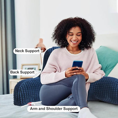 Holawakaka Reading Pillow for Bed and Sofa Couch Sitting Up, Backrest Pillows with Arms for Kids Teens Adults, Back Support Cushion for Lounging, Watching TV, Working on Laptop, Navy Blue