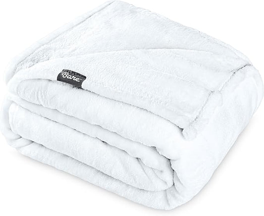 Bare Home Fleece Blanket - Throw/Travel - Ultra-Soft Lightweight for Bed, Sofa, and Couch - Luxury Microplush - Cozy Warm Blanket (Throw/Travel, White)