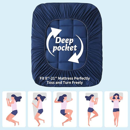 Mattress Topper with Deep Pocket, Extra Thick Pillow Top Mattress Pad, Breathable & Cooling Mattress Cover, Fits 8-21 Inch, Soft Support for Back Pain Relief, Mattress Protector (Full, Navy Blue)