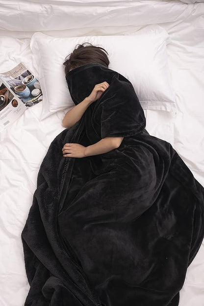 Mellowdy Extra Thick Hearty Plush Flannel Blanket (Matte Black, 60x80) - 500GSM Twin Size Warm Blanket for Winter, Fall | Soft, Fluffy, Cuddly, Perfect for Bed, Oversized Throw for Couch, Sofa