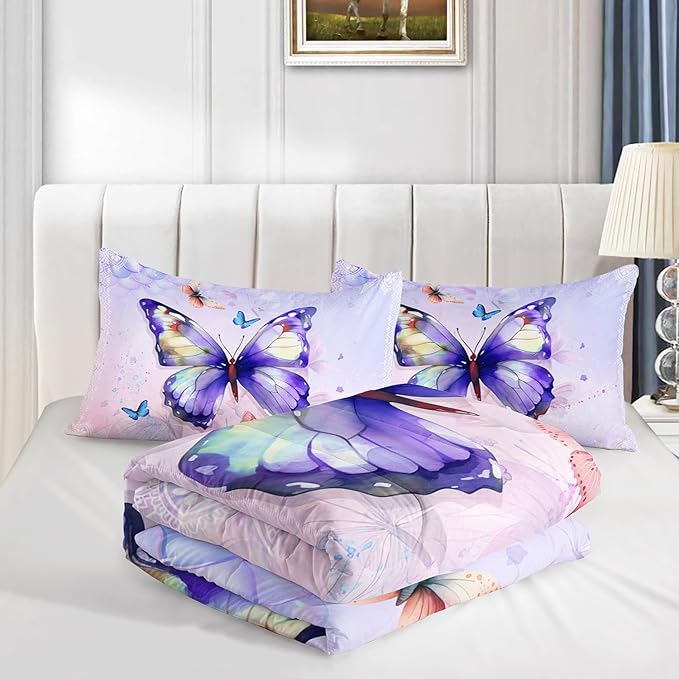 Mandala Butterfly Comforter Set Full Size for Girls Kids Adults Mermaid Scales Pattern Bedding Set Aesthetics Butterflies Quilt Bed Set with 1 Comforter and 2 Pillowcases