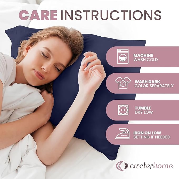 CirclesHome Pillow Covers with Zipper King Size - 2 Pack - 100% Cotton Soft and Breathable Pillow Protectors - Protects Pillows from Dirt, Dust and Debris - Navy